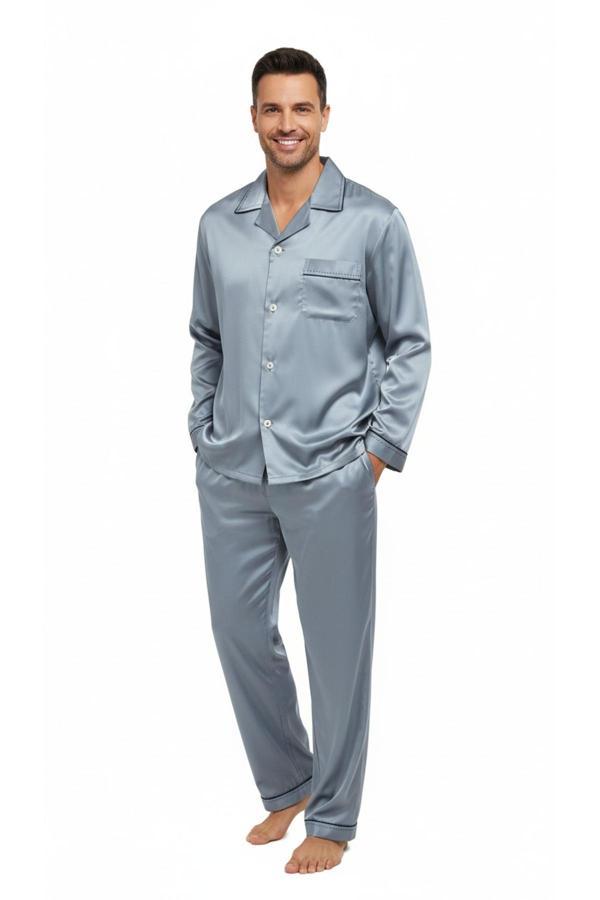 Oppland Erkek Pijama Takımı Saten Kumaş Klasik Model Cepli Rahat Tam Kalıp OPEPT26PIEROMOD93 - Image 1
