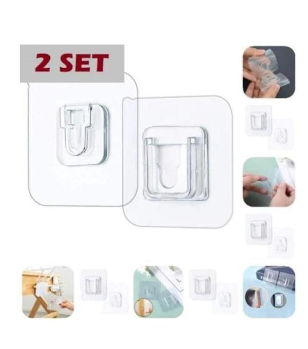 Vidasız Duvara Asma Geçmeli Klips Eşya Sabitleme Askısı 2 Set. - Image 1