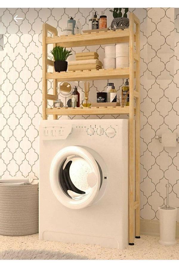 Ahşap Çamaşır Makinesi Üstü 3 Katlı Düzenleyici, Banyo Rafı, Çok Amaçlı Dolap - Image 1