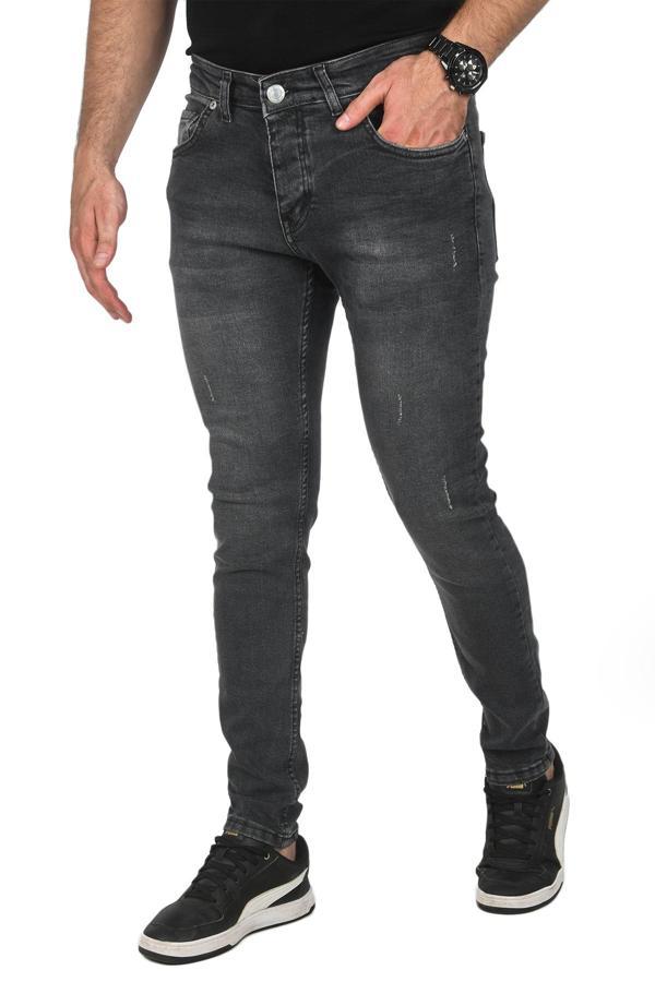 DeepSEA Erkek Antrasit Slim Fit Likralı Kot Pantolon Taşlanmış Jeans 2508180 - Image 1
