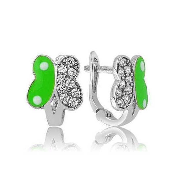 Gümüş Yeşil Kelebek Çocuk Küpe - Image 1