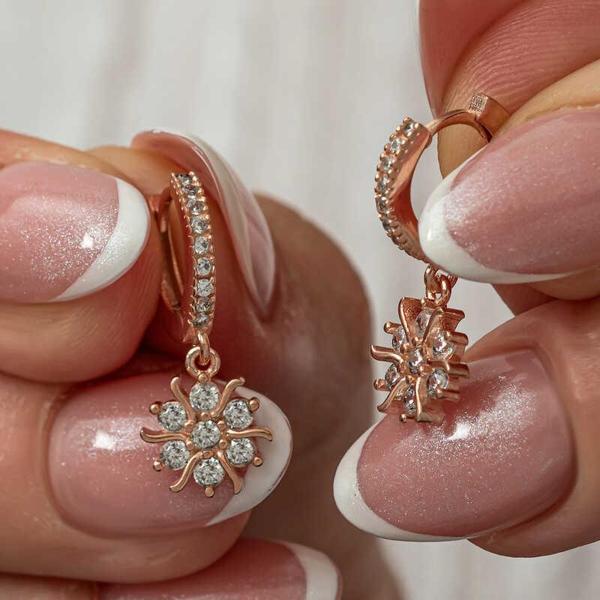 Gümüş Rose Sallantılı Güneş Kadın Küpe - Image 1