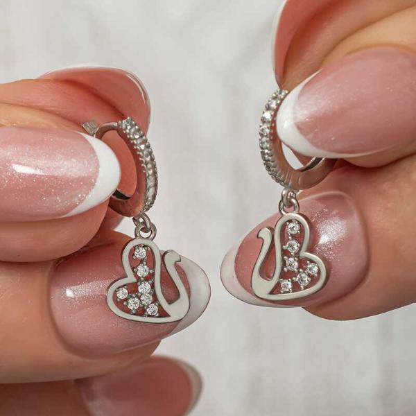 Gümüş Sallantılı Kuğu Kadın Küpe - Image 1