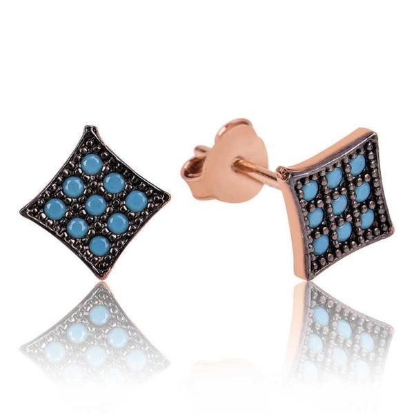 925 Ayar Gümüş Mavi Kare Çivili Küpe - Image 1