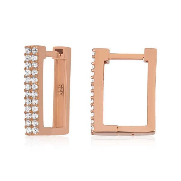 Gümüş Beyaz Taşlı Kare Küpe - Image 1