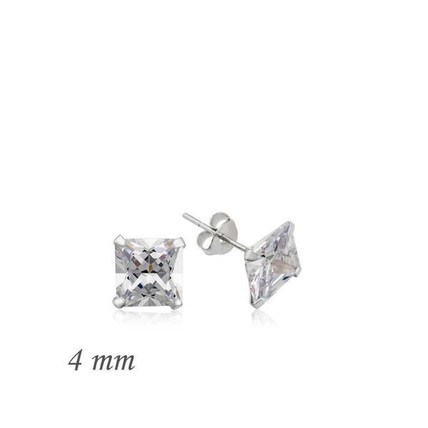 Gümüş Kare Tek Taş Zirkon Küpe - 4 mm - Image 1
