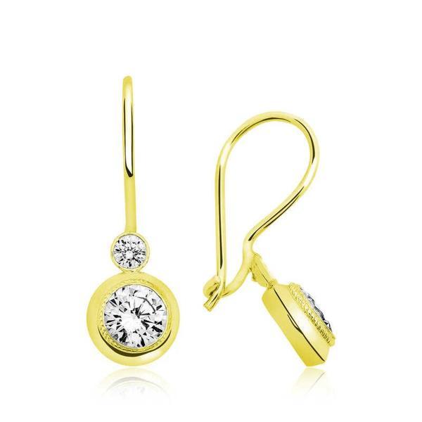 ​925 Ayar Gümüş Gold Sallantılı Tek Taş Küpe - Image 1