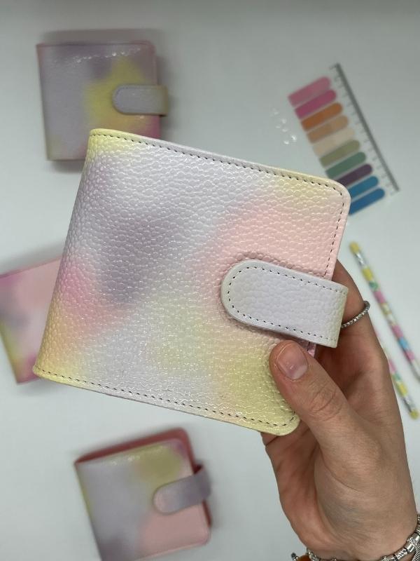 Mini Boy Sarı Pembe Tonları Mıknatıslı PU Deri Kapaklı Sürdürülebilir Ajanda/ Planner/ Binder Defter – 160 Sayfa (Çizgis - Image 1