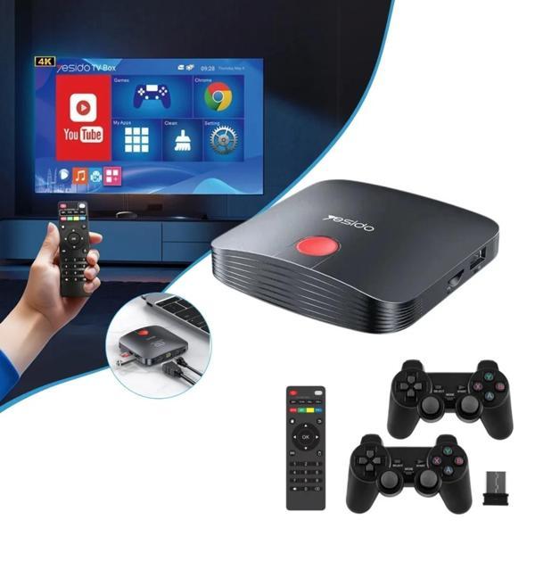 Yesido TV12 4K Wifi Android TV Box + Game Box (2 adet Joystick Kol +10000 adet Oyun Dahil) - Image 1