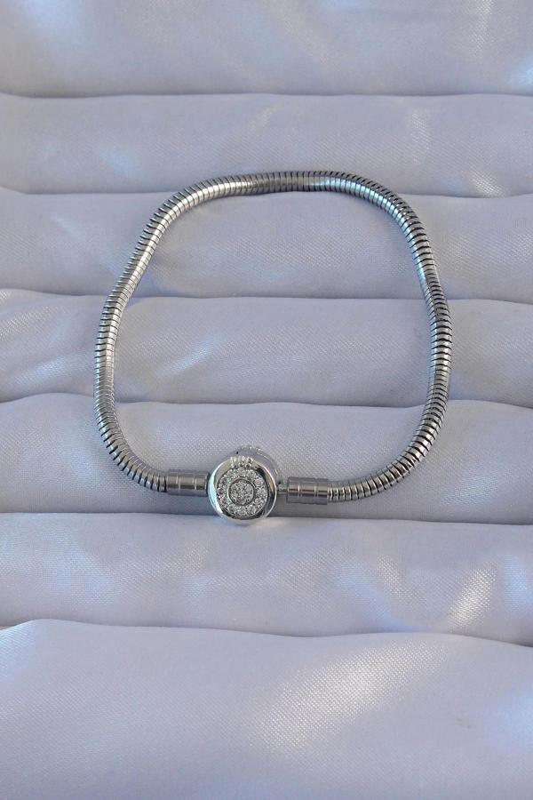 Pirinç Gümüş Renk Zirkon Taşlı Charm Bileklik - Image 1