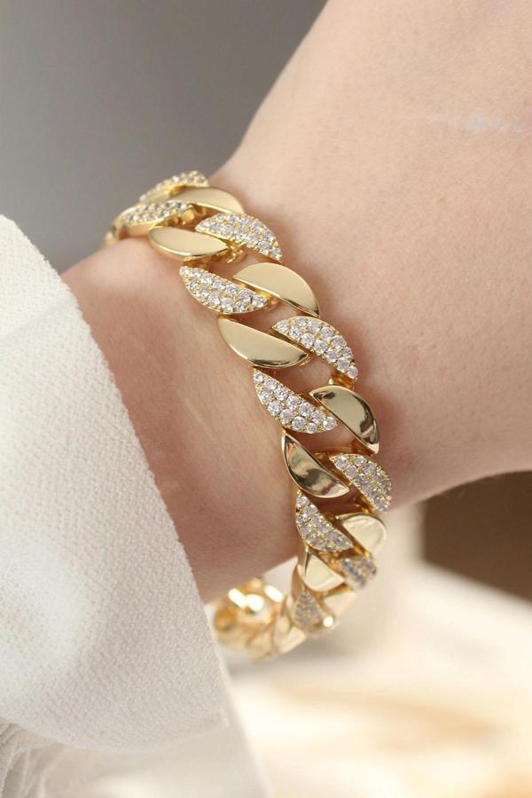 Vip Seri Pirinç Zirkon Taşlı Gold Renk Gurmet Bileklik - Image 1