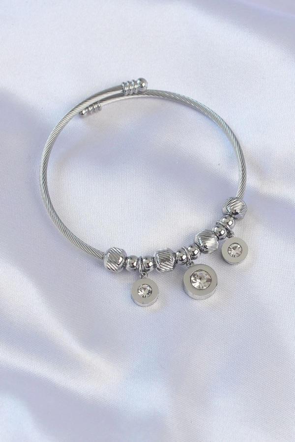 316L Çelik Gümüş Renk Zirkon Taşlı Model Charm Bileklik - Image 1