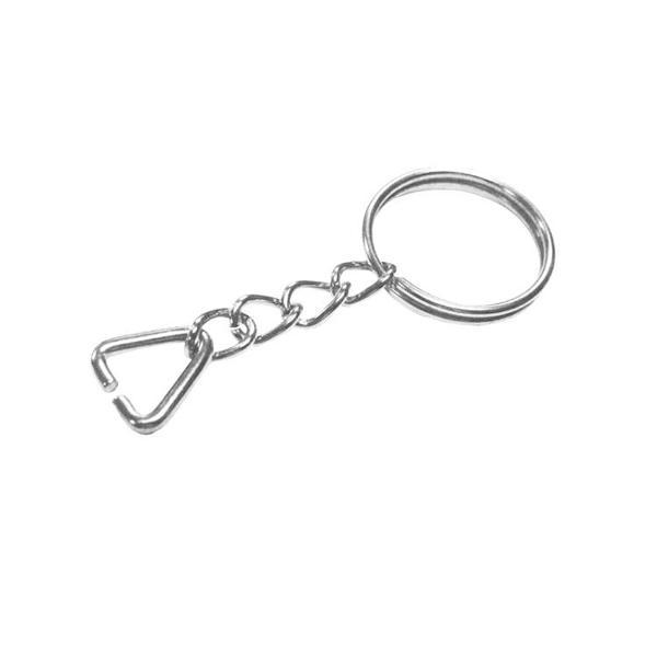 Anahtarlık Halkası, Halka + Zincir + Üçgen, 24mm, Gümüş, Nikel, 1 Adet - Image 1