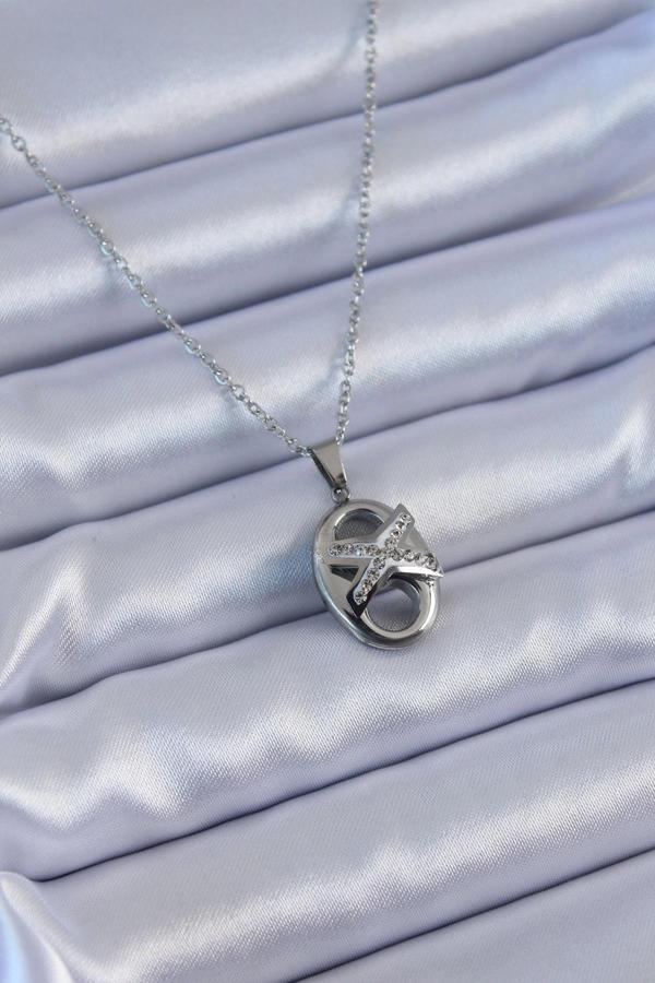 316L Çelik Gümüş Renk Zirkon Taşlı Kadın Kolye - Image 1