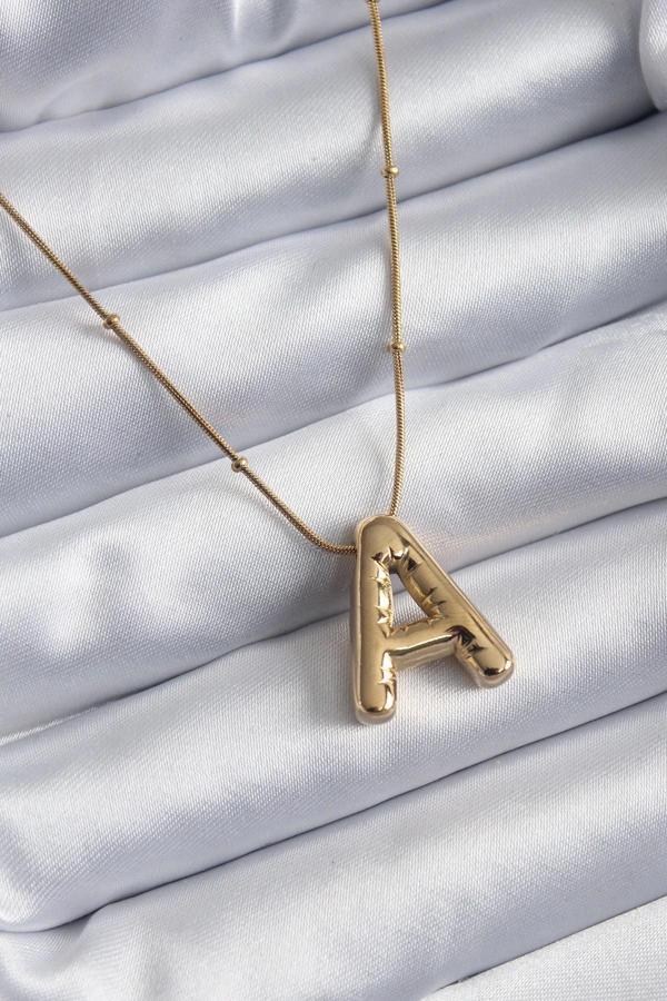 316L Çelik Gold Renk Bubble "A" Harf Model Kadın Kolye - Image 1