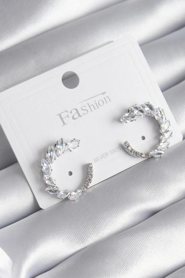 Pirinç Gümüş Renk Zirkon Taşlı Kadın Küpe - Image 1