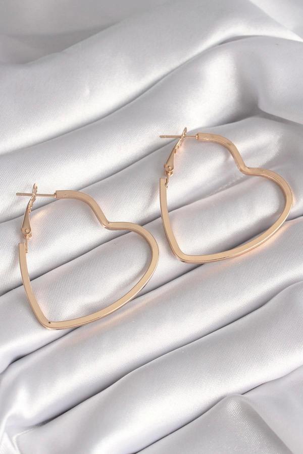 Pirinç Gold Renk Kalp Model Kadın Küpe - Image 1