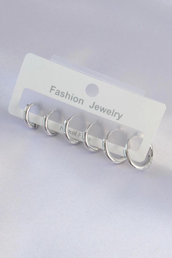 Pirinç Gümüş Renk Oval Küpe Seti - Image 1