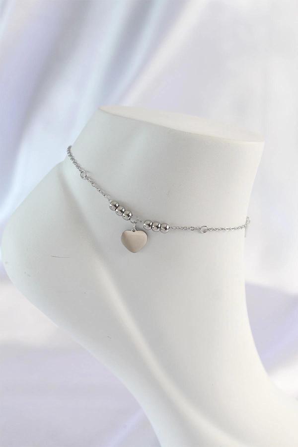 316L Çelik Gümüş Renk Zirkon Taş Detay Kalpli Halhal - Image 1