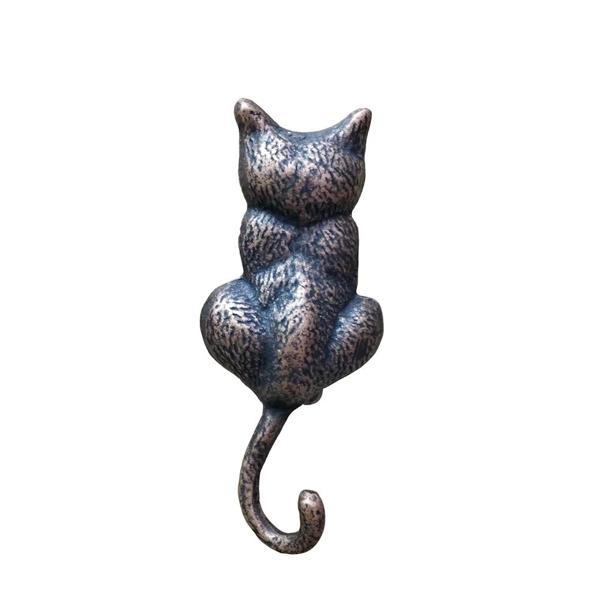 Antika Tarz Dekoratif Pirinç Kedi Sırt Kapı Tokmağı, Taktak - 160x65mm, Oksit - Image 1