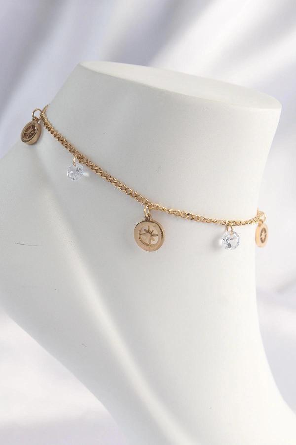 316L Çelik Gold Renk Zirkon Taşlı Yıldızlı Halhal - Image 1
