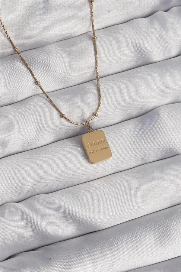 316L Çelik Gold Renk Kare Charm Model Kolye - Image 1
