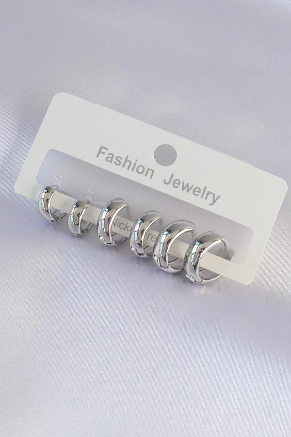 Pirinç Gümüş Renk Oval Bombeli Küpe Seti - Image 1