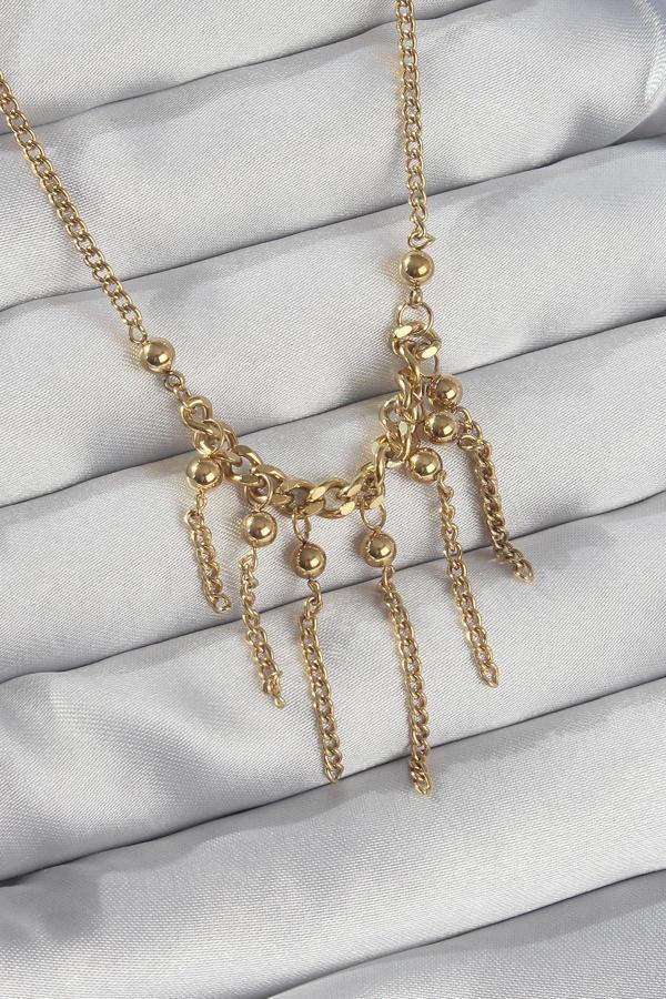 316L Çelik Zincir Gold Renk Topçuk Detay Sallantılı Zincir Kolye - Image 1