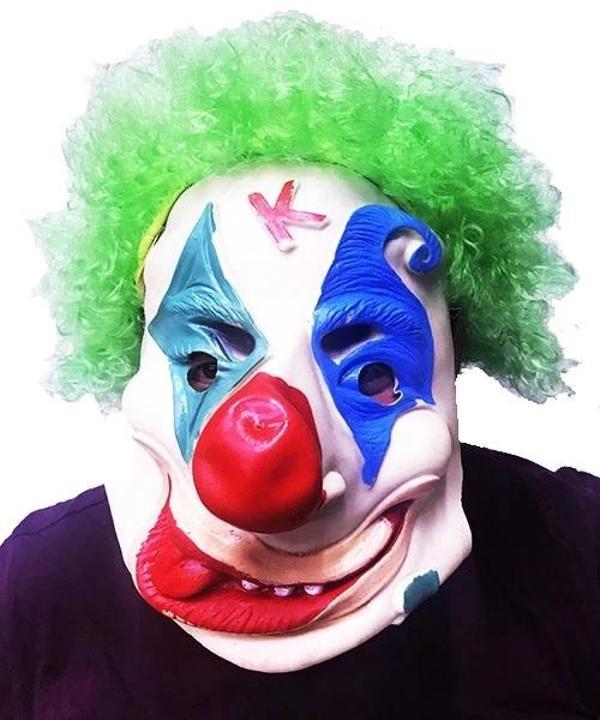 Yeşil Renk Afro Bonus Peruklu Palyaço Lateks Et Maske - Image 1