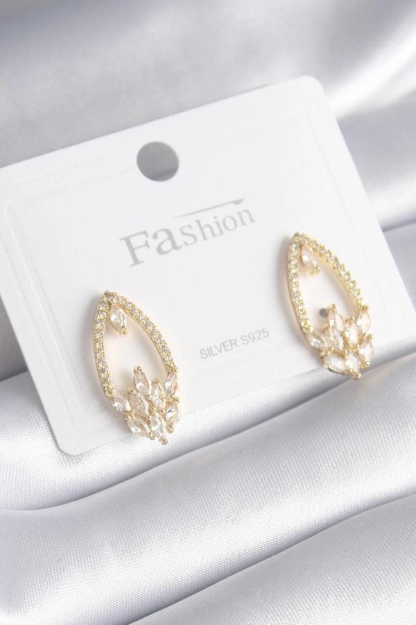 Pirinç Gold Renk Zirkon Taşlı Kadın Küpe - Image 1