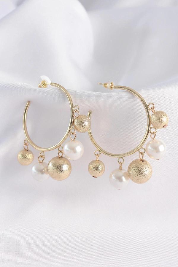 Pirinç Gold Renk Topçuk Model Halka Küpe - Image 1