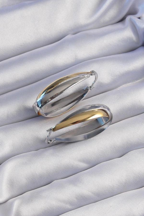 Pirinç Gold Gümüş Renkli Uzun Kıvrımlı Küpe - Image 1