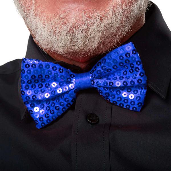 Gece Işıltısı Mavi Payetli Pullu Papyon 7x2 cm - Image 1