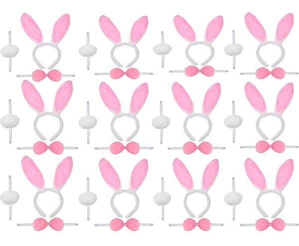 Pembe Tavşan Kostüm Seti – Taç Ponpon Kuyruk 12 li Paket - Image 1