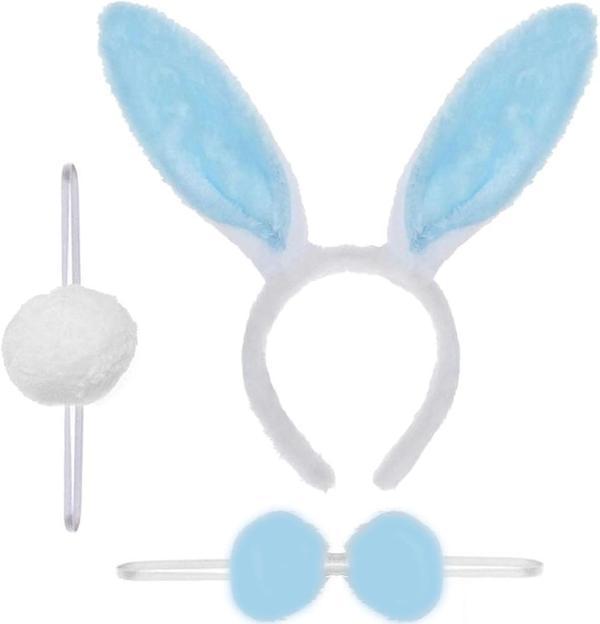 Tavşan Kostüm Seti Taç Papyon Ponpon Kuyruk Mavi - Image 1