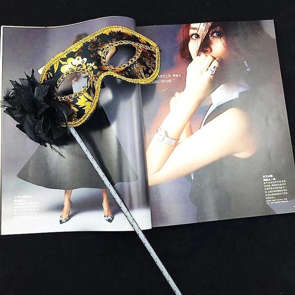 Lüks Taşlı Saplı Maskeli Balo Maskesi Siyah Renk 35 Cm - Image 1