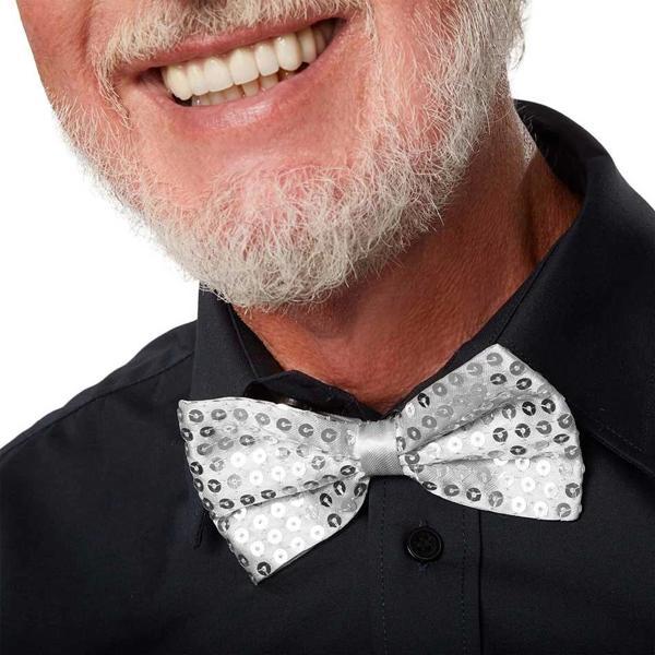 Gece Işıltısı Gümüş Payetli Pullu Papyon 7x2 cm - Image 1