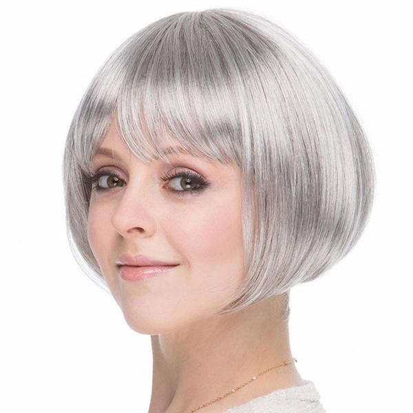 Gri Gümüş Renk Düz Kesim Astarlı Küt Parti Peruğu - Image 1
