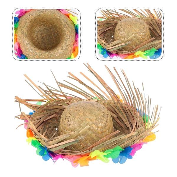 Naturel Renk Püsküllü Örme Hasır Hawaii Luau Aloha Şapka 13x36 Cm - Image 1