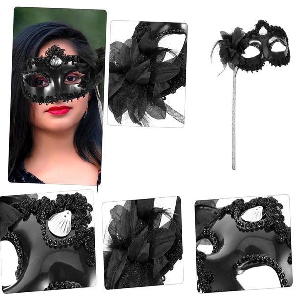 Siyah Işıltılı Tutmalı Fotoğraf Çekimi Maskesi 18x29 cm - Image 1