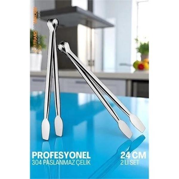 Mutfak Maşası - Mangal Barbekü Maşası - Izgara Maşası Tava Maşası Çelik  24 Cm - Image 1