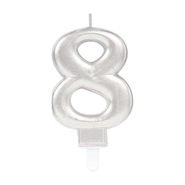 8 Rakam Mum Gümüş Renk - Image 1