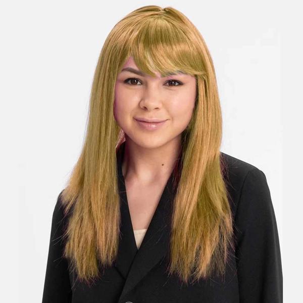 Altın Renk Düz Kesim İçi Astarlı Uzun Parti Peruğu Takma Saç - Image 1