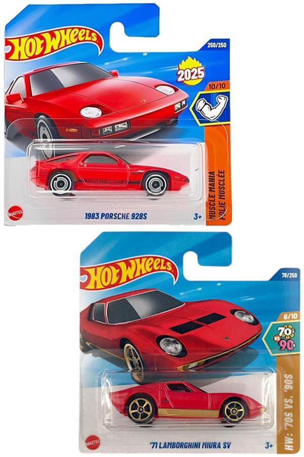 2 Araç Audi Set - Hot Wheels '71 Lamborghini Miura & Hot Wheels 1983 Porsche 928S (1/64) Kırmızı - Image 1