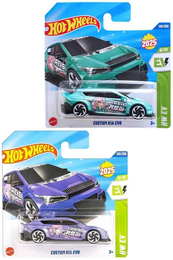 2 Araç Kia Set - Hot Wheels Custom Kia EV6 - Mor & Turkuaz (1/64) - Image 1