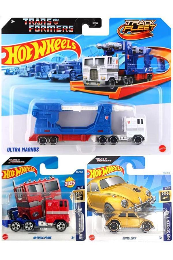 3 Araç Transformers Set - Hot Wheels Optimus Prime & Bumblebee & Ultra Magnus (1/64) - Image 1