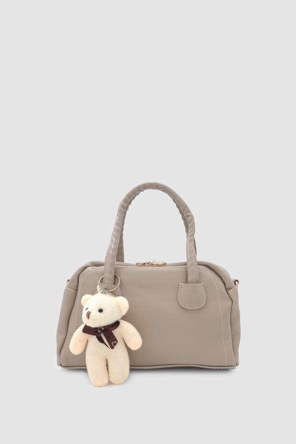 Suera Ayıcık Charmlı Günlük Mini Tote Çapraz Askılı El ve Kol Çantası Vizon - Image 1