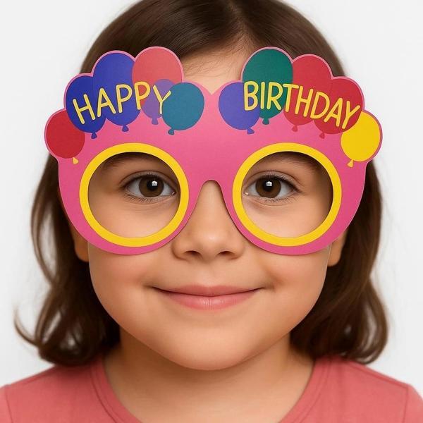 Balon Desenli Karton Doğum Günü Gözlükleri 6 Adet Pembe Renk - Image 1