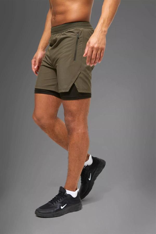 Man Of Man Haki Unisex Gym Ve Fitness Astarlı Taytlı Şort - Image 1