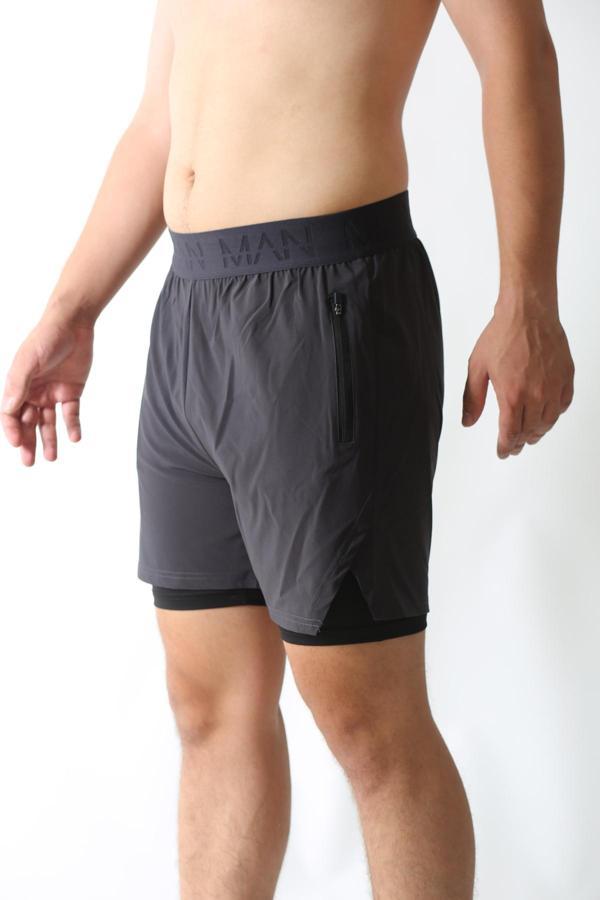 Man Of Man Erkek Yazılı Astarlı Koyu Antrasit Şort - Image 1